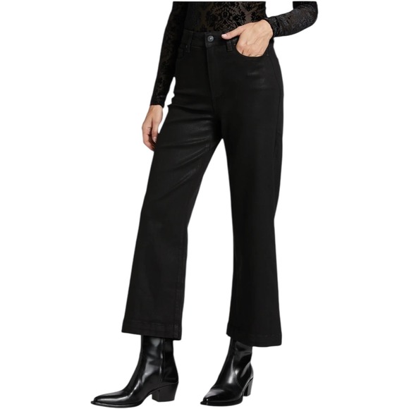 PAIGE Denim - PAIGE Anessa High-Rise Wide-Leg Ankle Jeans Pants Cropped Black Fog Luxe Size 31